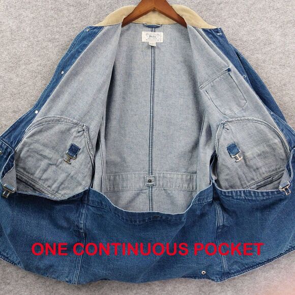 VTG Polo Ralph Lauren Jacket Mens Sz M Denim Chore Dungarees Corduroy Collar 90s - Picture 10 of 10